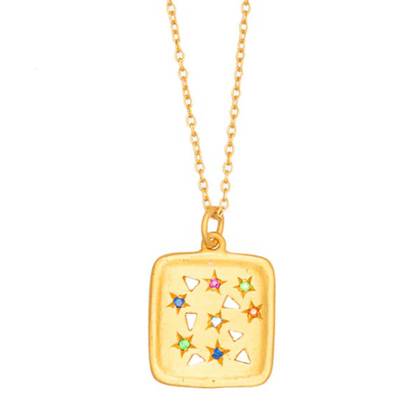 Necklace - Gold Plate Square Souk with assorted Gem Stones (sold)