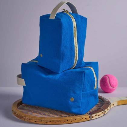 Toiletry Bag Organic Cotton Cube - Bleu Mecano (due May 7)