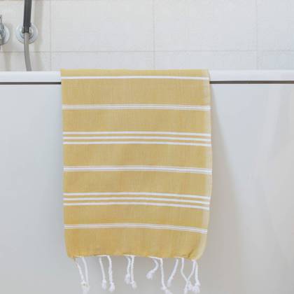 Turkish Cotton Large Hand Towel - Mustard / White (sold out)