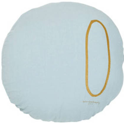 Bed & Philosophy pure linen Round 'Number' cushion in Aqua (available to order)