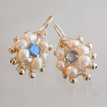 Earrings Mandala pink pearls & labradorite - n° 275