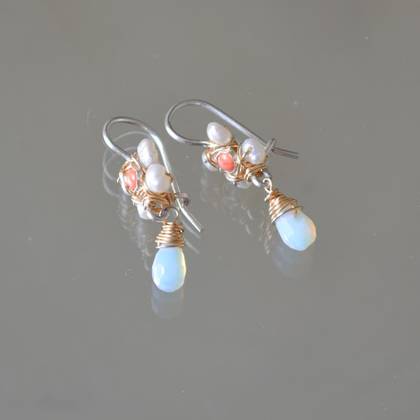 Earrings Jasmine mini pearls & coral - n° 144 (sold)