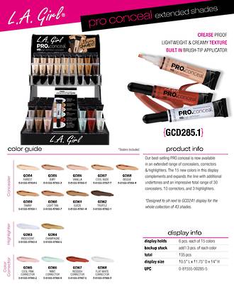 LA Girl PRO.Conceal Extended Shades Display - 135pcs