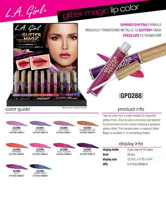 LA Girl Glitter Magic Lip Color Display - 30pcs