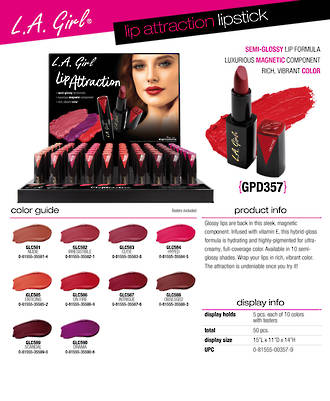 LA Girl Lip Attraction Lipstick Display - 50pcs