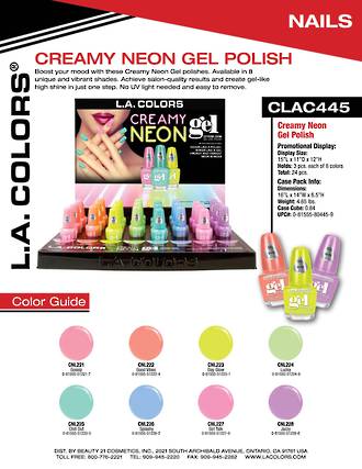 LA Colors Creamy Neon Gel Polish Display - 24pcs