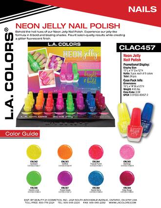 LA Colors Neon Jelly Nail Polish Display - 24pcs