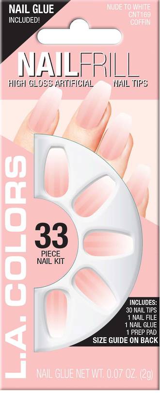 LA Colors 33pc High Gloss Coffin Nail Tip Kit - Nude to White