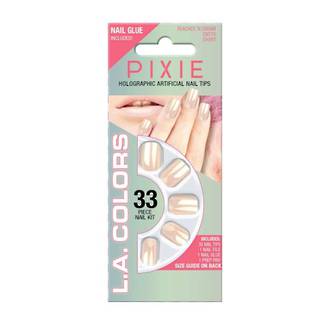 LA Colors 33pc Pixie Holographic Short Nail Tip Kit - Peaches n' Cream