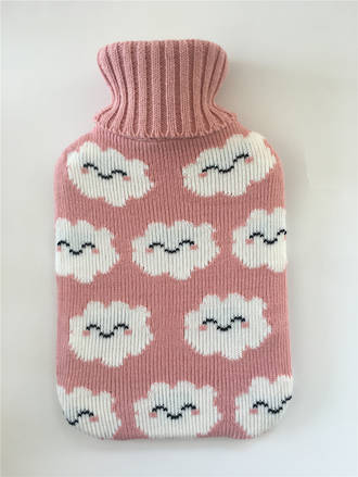 Knit Hot Water Bottle Cover - Pink Clouds