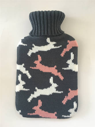 Knit Hot Water Bottle Cover - Grey Rabbits