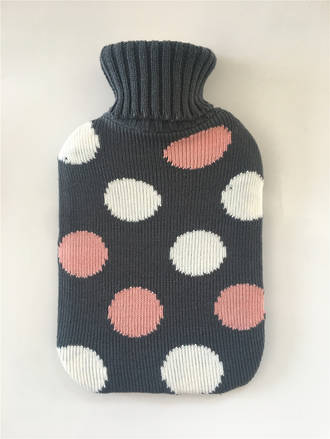 Knit Hot Water Bottle Cover - Grey Dots