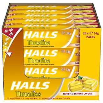 Halls Throaties Honey & Lemon Display - 20pcs