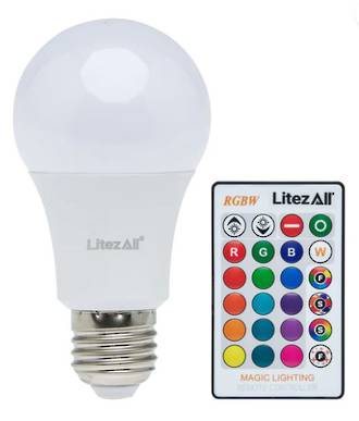 LitezAll Color Changing Lightbulb with Remote Display - 9pcs