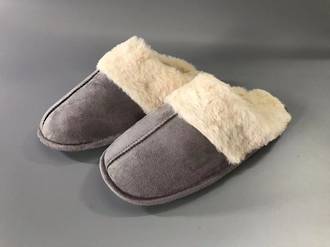 Womens Fur Slippers Grey XSmall (Size 5-6)
