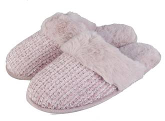 Women Slippers Light Pink with Fur Trim XSmall (Size 5-6)