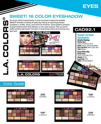 LA Colors - Sweet! 16 Colour Eyeshadow Display - 60pcs