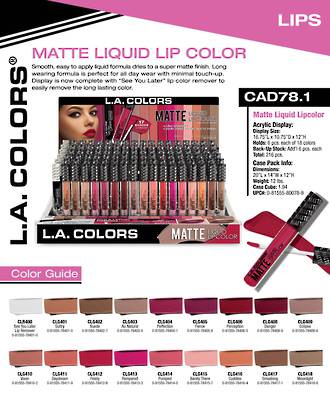 LA Colors - Matte Liquid Lip Color Display - 216pcs
