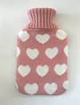 Knit Hot Water Bottle Cover - Pink Heart