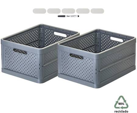 Foldable Crate 32ltr Charcoal 2pce set