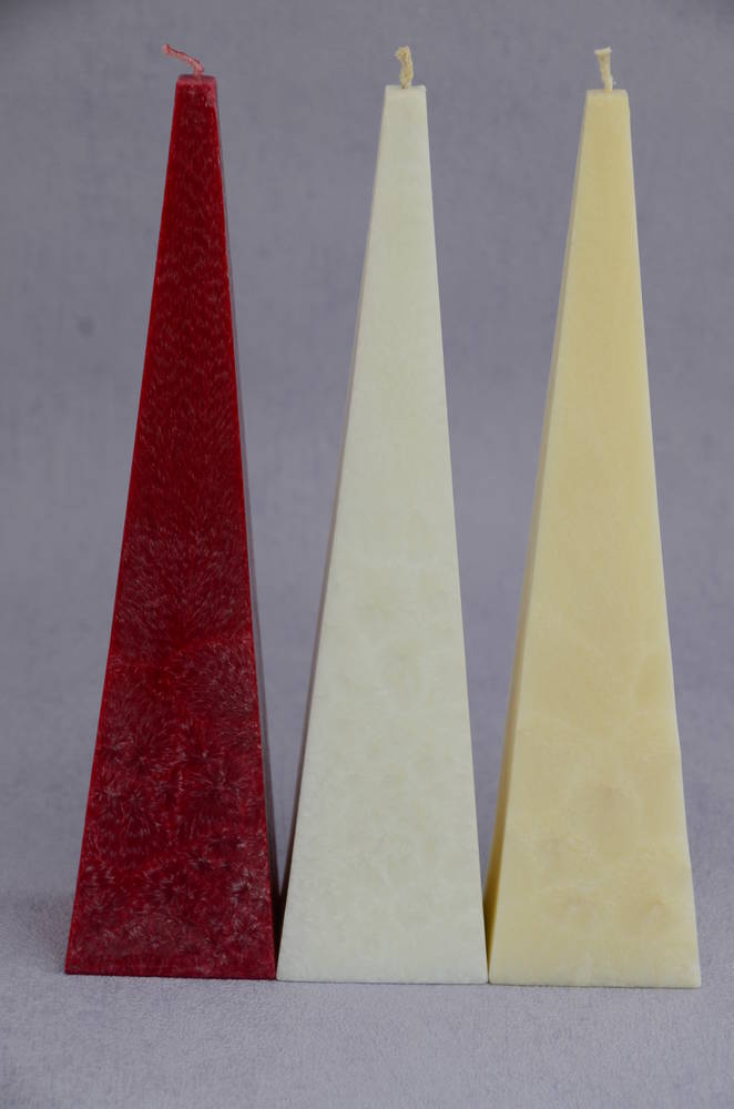 Medium, Red, Cranberry Fragrance Pyramid Candles, boxed. Red.