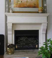 17th Century French styled fire surround with carved corbels, carved in Oamaru Limestone
