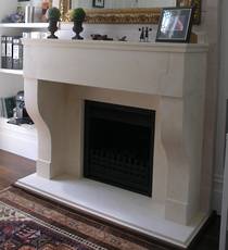 18th Century French mantle design, carved in Oamaru Limestone with aged patina