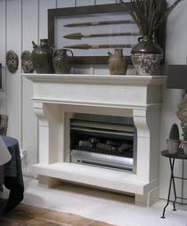 Loggia setting for a  provincial  fire surround and raised hearth,carved  in Oamaru Limestone