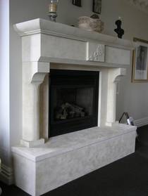 French 'Gothique' fire surround solid raised hearth with Rose carving to lintel