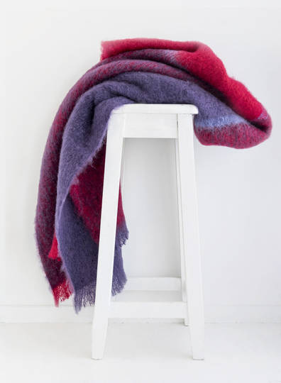 New Zealand Made - Mohair - Windermere - Plaid Blanket Designer Throw - Berry