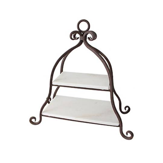 French Country - 2 Tier Marble Cake Stand
