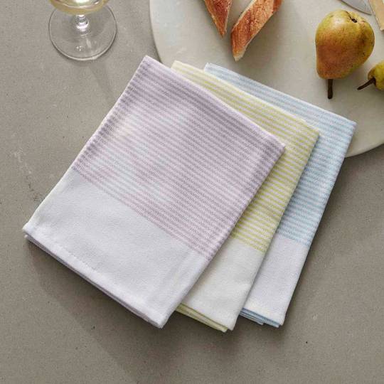 Baksana - Thirsty Tea Towel Sets - Bluebell-Lilac-Lime (Pack of 3 Sets = 9 tea towels)