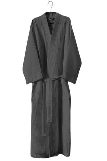Baksana  - Unisex 50-50 Waffle Kimono Style Robe - Charcoal