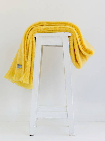 New Zealand Made - Mohair - Windermere - Blanket Throw / Knee Rug - Soft Lemon