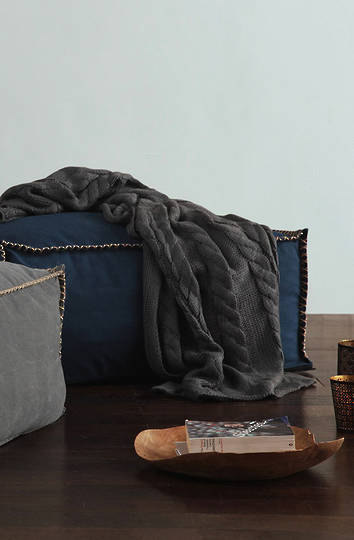 MM Linen - Guernsey Knit Throw - Charcoal