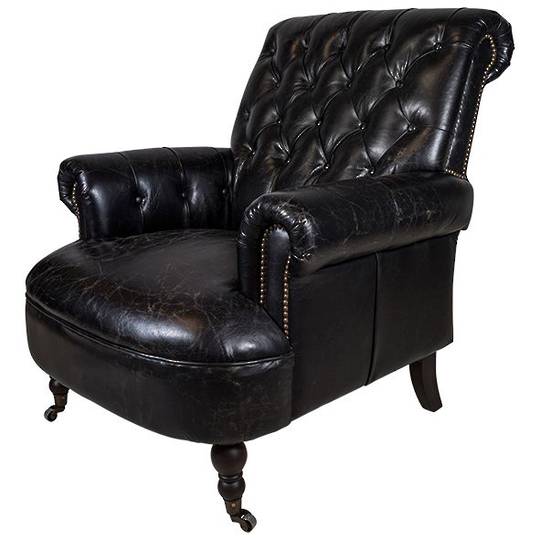 French Country - Buttoned Library Chair - Black