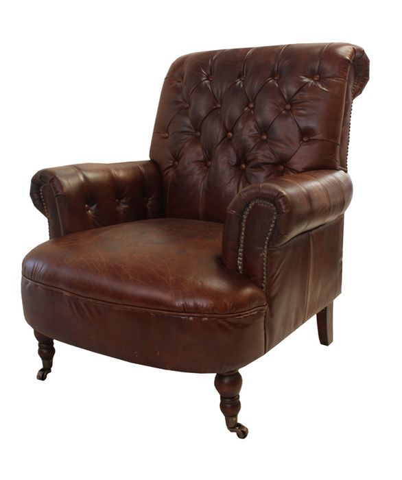 French Country - Buttoned Library Chair - Brown