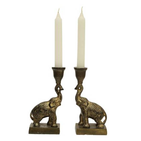 French Country - Elephant Pair of 2 Candle Holders