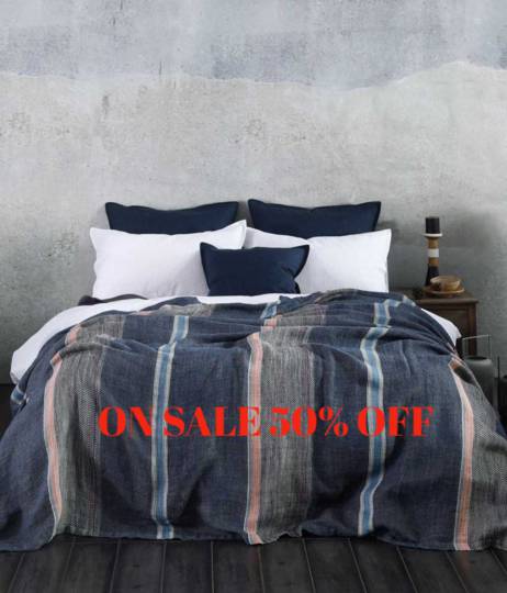 MM Linen - Faro Linen Throw - Navy - ON SALE
