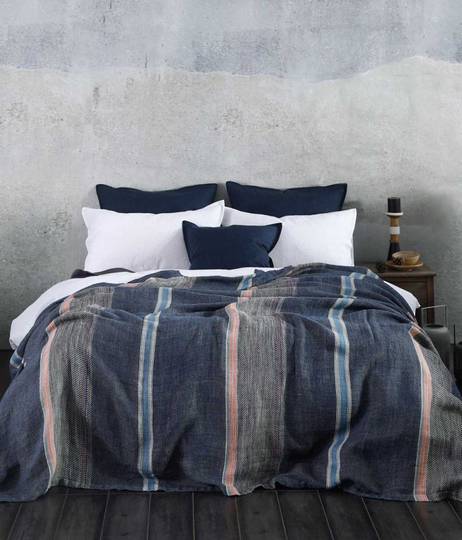MM Linen - Faro Linen Throw - Navy