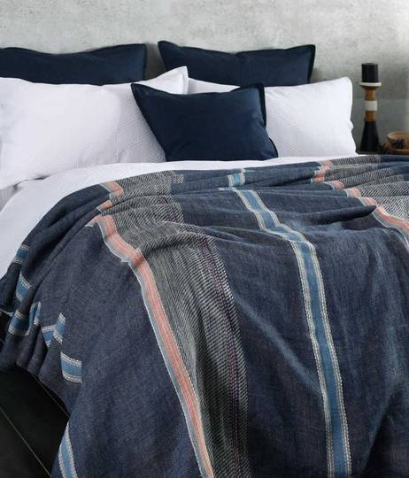 MM Linen - Faro Linen Throw - Navy