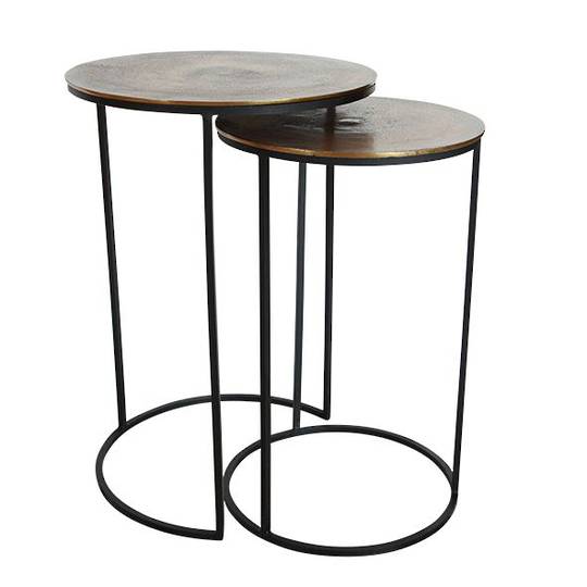 French Country - Scott Set of 2 Nesting Side Tables Round - Antique Gold