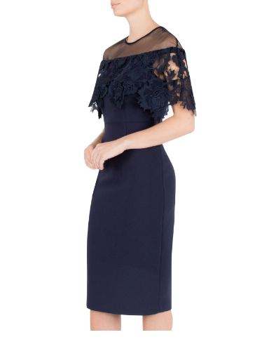 Mother of the bride or groom wedding navy crepe and lace dress