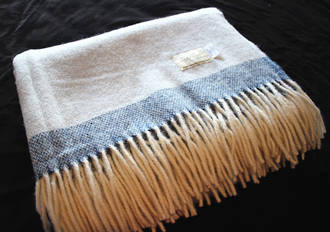 Luxury Pure Wool Throw - Aqua With Stripe