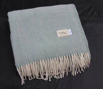 Luxury Pure Wool Throw - Aqua Herringbone