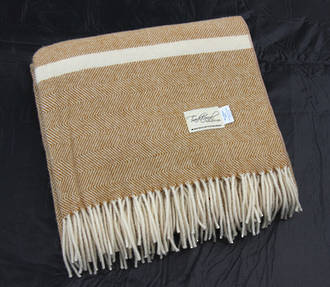 Luxury Pure Wool Throw - Camel Herringbone With Pattern