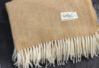 Luxury Pure Wool Throw - Cinnamon Herringbone