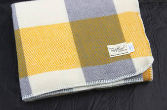 Pure Wool Knee Rug - Cream with Yellow/Grey Check