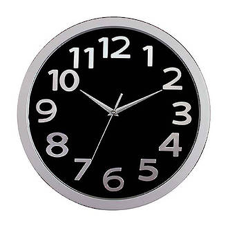 Carven Wall Clock 33cm Black Face Silver Numbers