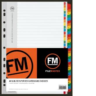 FM Indices A4 1-31 Tab Colour Reinforced Card
